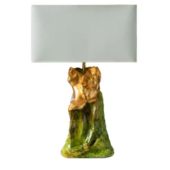 Lampada da tavolo in ceramica verde e oro Il Tempo dell'Amore