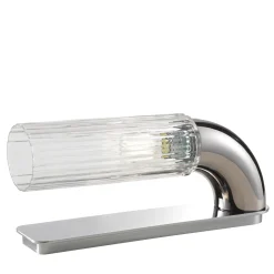 Lampada da tavolo in cromo e vetro trasparente