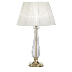 Lampada da tavolo in oro e cristallo con paralume in organza