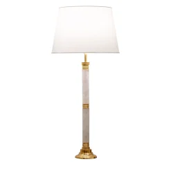 Lampada da tavolo in ottone placcato oro e cristallo di rocca