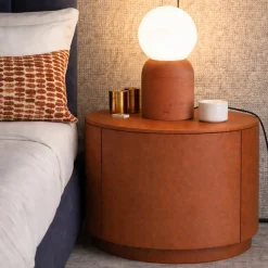 Lampada da tavolo Lume in gres rosso e vetro opalino