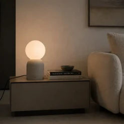 Lampada da tavolo Lume in gres grigio e vetro opalino