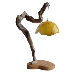 Lampada da tavolo Lume Limone in Ceramica gialla e Legno