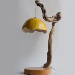 Lampada da tavolo Lume Limone in Ceramica gialla e Legno