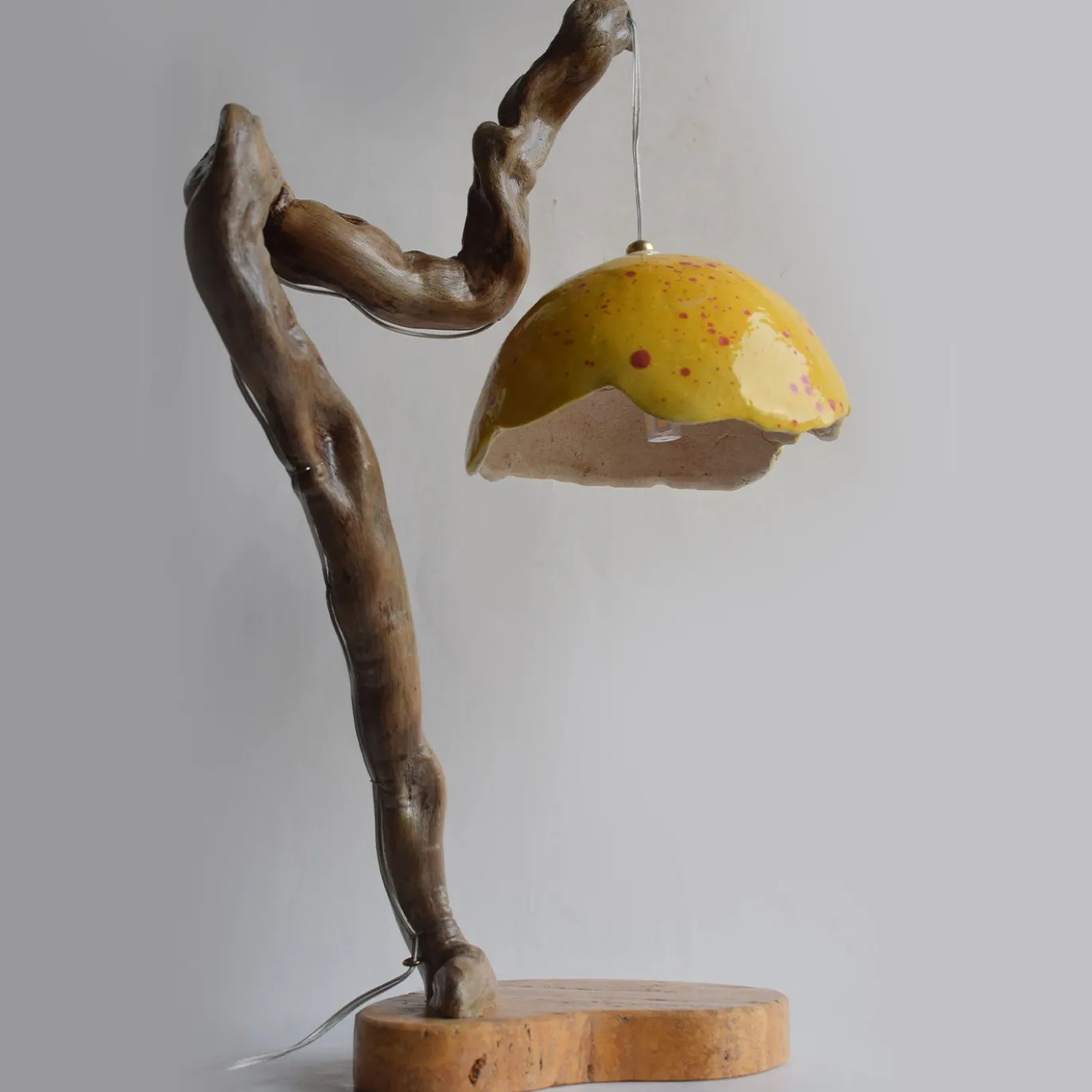 Lampada da tavolo Lume Limone in Ceramica gialla e Legno