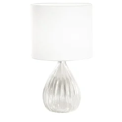Lampada da Tavolo Marzia in Vetro Soffiato Trasparente con Motivo Scanalato