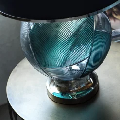 Lampada da tavolo Mercurio grande in cristallo ottanio e grigio Linea Roma