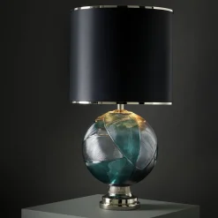Lampada da tavolo Mercurio grande in cristallo ottanio e grigio Linea Roma