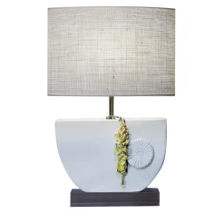 Lampada da tavolo Mezzaluna Small in ceramica bianca e tessuto