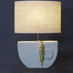 Lampada da tavolo Mezzaluna Small in ceramica bianca e tessuto