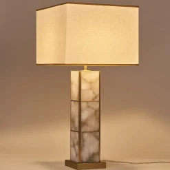 Lampada da tavolo Mole in ottone satinato e alabastro