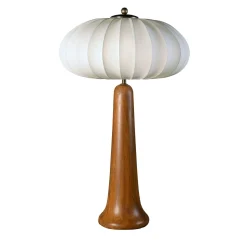 Lampada da Tavolo Mushroom in Legno di Faggio e Tessuto Bianco
