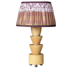 Lampada da Tavolo Palmetta in Acero con Paralume in Seta Bordeaux
