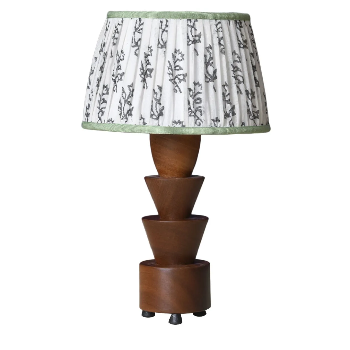 Lampada da Tavolo Palmetta in Mogano con Paralume in Seta Bianco e Verde