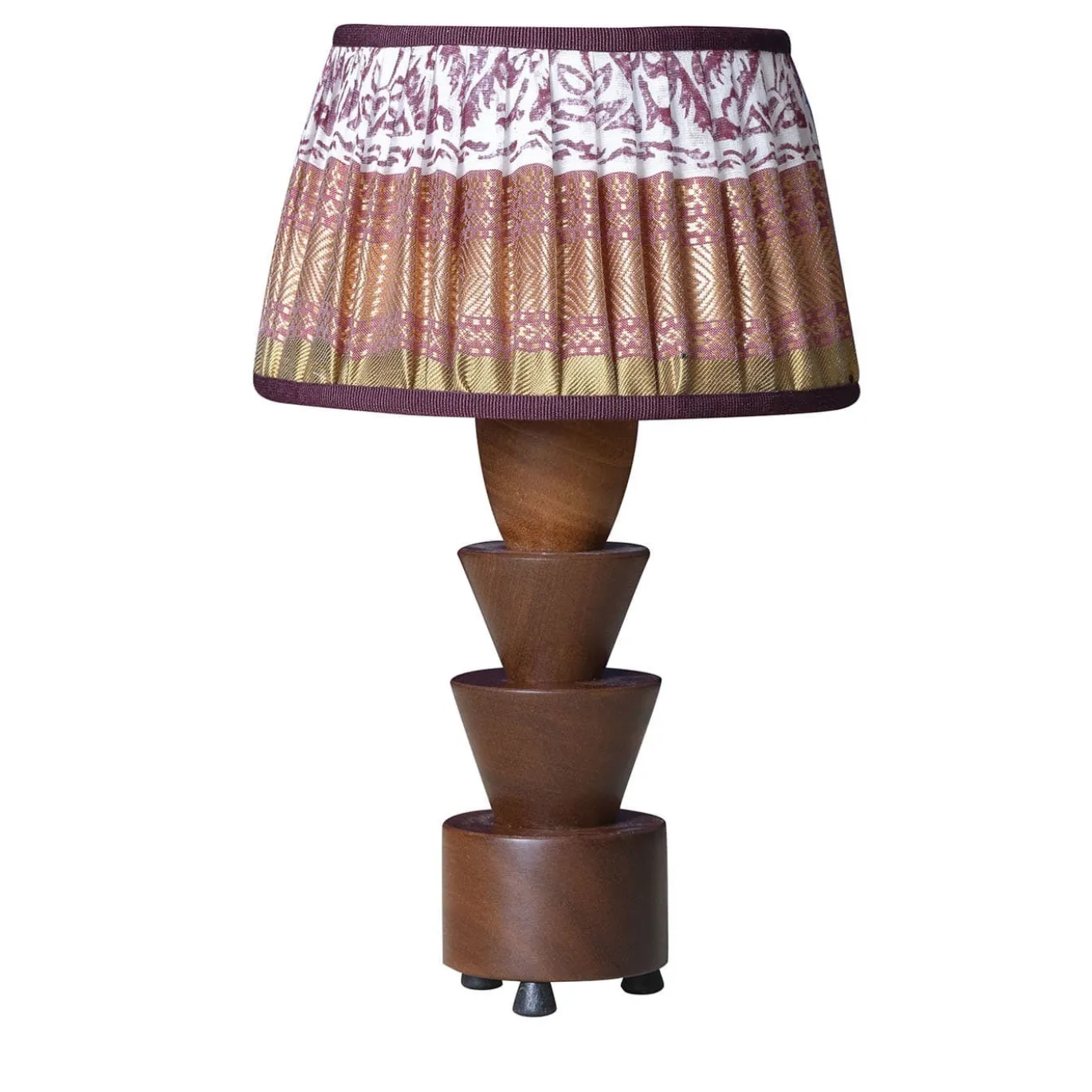 Lampada da Tavolo Palmetta in Mogano con Paralume in Seta Bordeaux