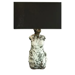Lampada Da Tavolo Pensami In Ceramica Bianca E Paralume In Tessuto Nero
