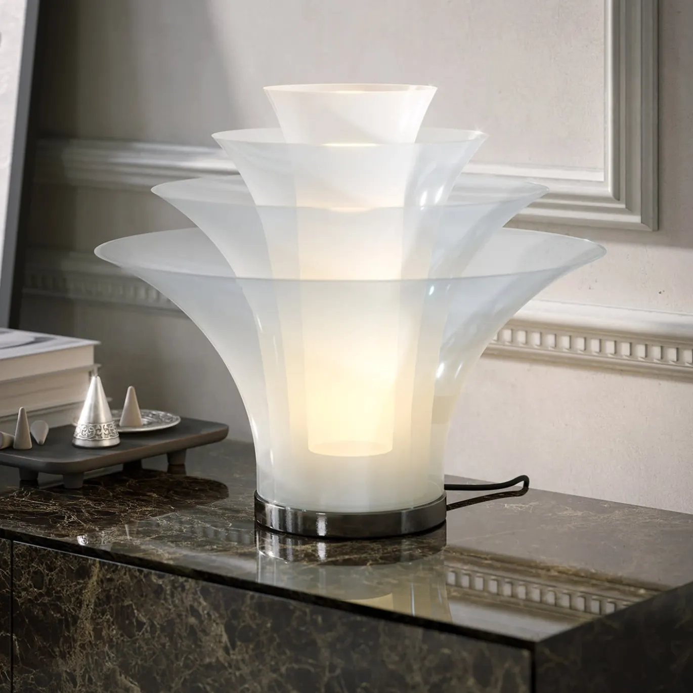 Lampada Da Tavolo Petalo in Vetro Bianco