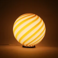 Lampada da tavolo piccola in vetro di Murano Canne a Vortice gialla e bianca