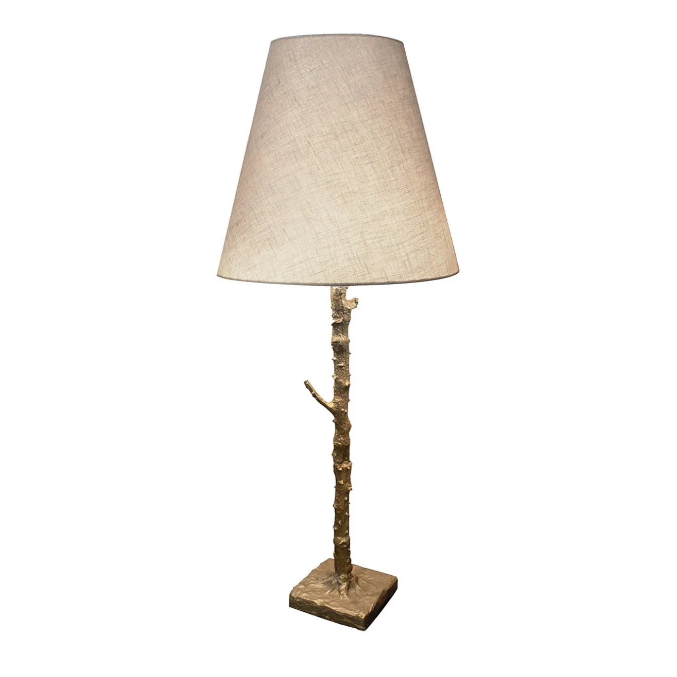 Lampada da tavolo Rosa Rosae con paralume in lino dorato e stelo in bronzo