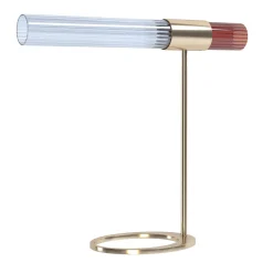 Lampada da tavolo Sbàrlusc in vetro rosso e ottone champagne di Isacco Brioschi #1