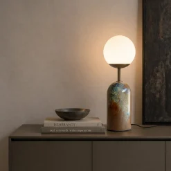 Lampada da tavolo Sfera in gres smaltato e vetro opalino