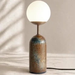 Lampada da tavolo Sfera in gres smaltato e vetro opalino