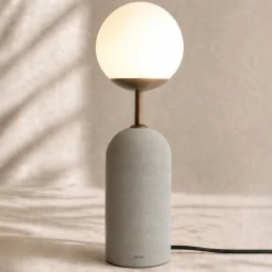 Lampada da tavolo Sfera in gres grigio e vetro opalino