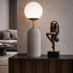 Lampada da tavolo Sfera in gres grigio e vetro opalino