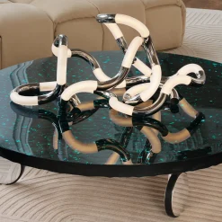 Lampada da tavolo Tangle in argento e bianco