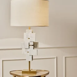Lampada da tavolo Tiles in marmo di Carrara e ottone satinato