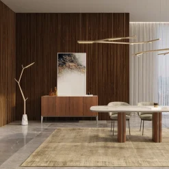 Lampada da terra Aira in ottone con base in marmo bianco di Carrara di Marcantonio