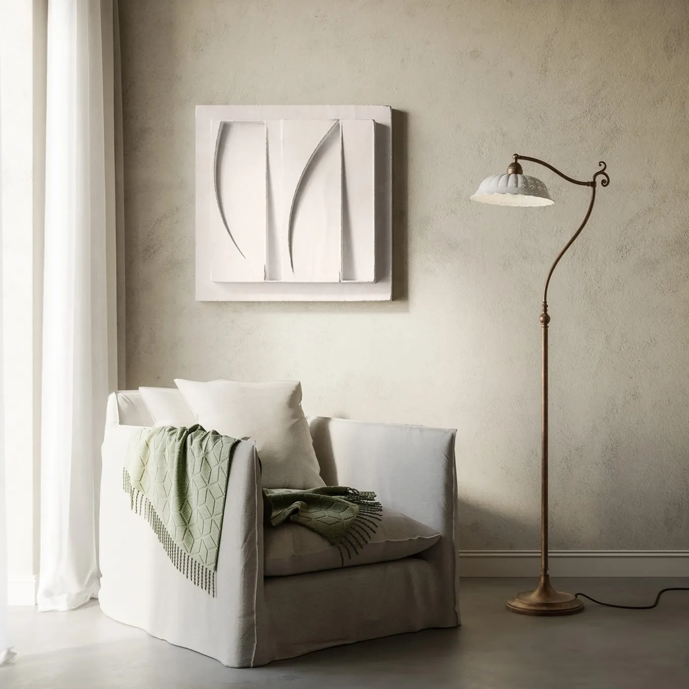 Lampada da terra Anita in ottone e ceramica