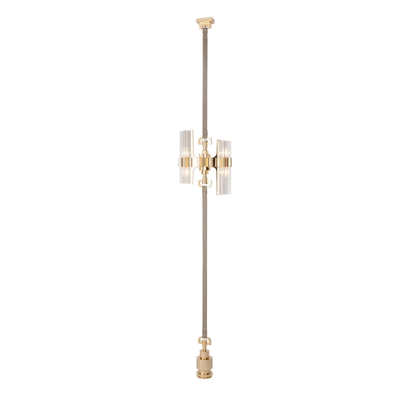 Lampada da terra a soffitto Eterea in metallo dorato e pelle grigia