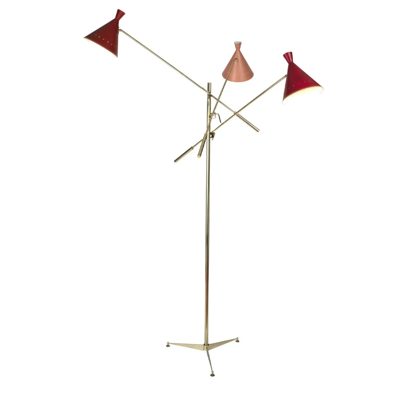 Lampada da terra a tre coni rossa e rosa