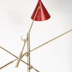 Lampada da terra a tre coni rossa e rosa