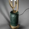Lampada Da Terra Collier In Metallo Dorato e Marmo Verde Guatemala