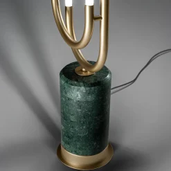 Lampada Da Terra Collier In Metallo Dorato e Marmo Verde Guatemala