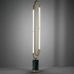 Lampada Da Terra Collier In Metallo Dorato e Marmo Verde Guatemala