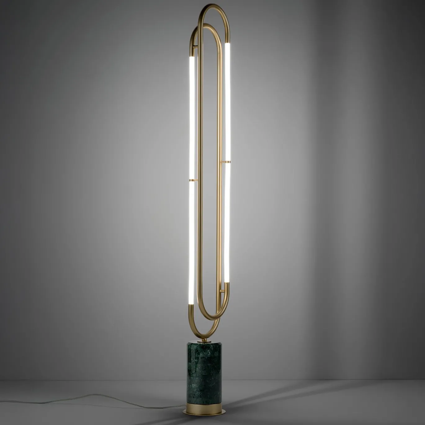 Lampada Da Terra Collier In Metallo Dorato e Marmo Verde Guatemala