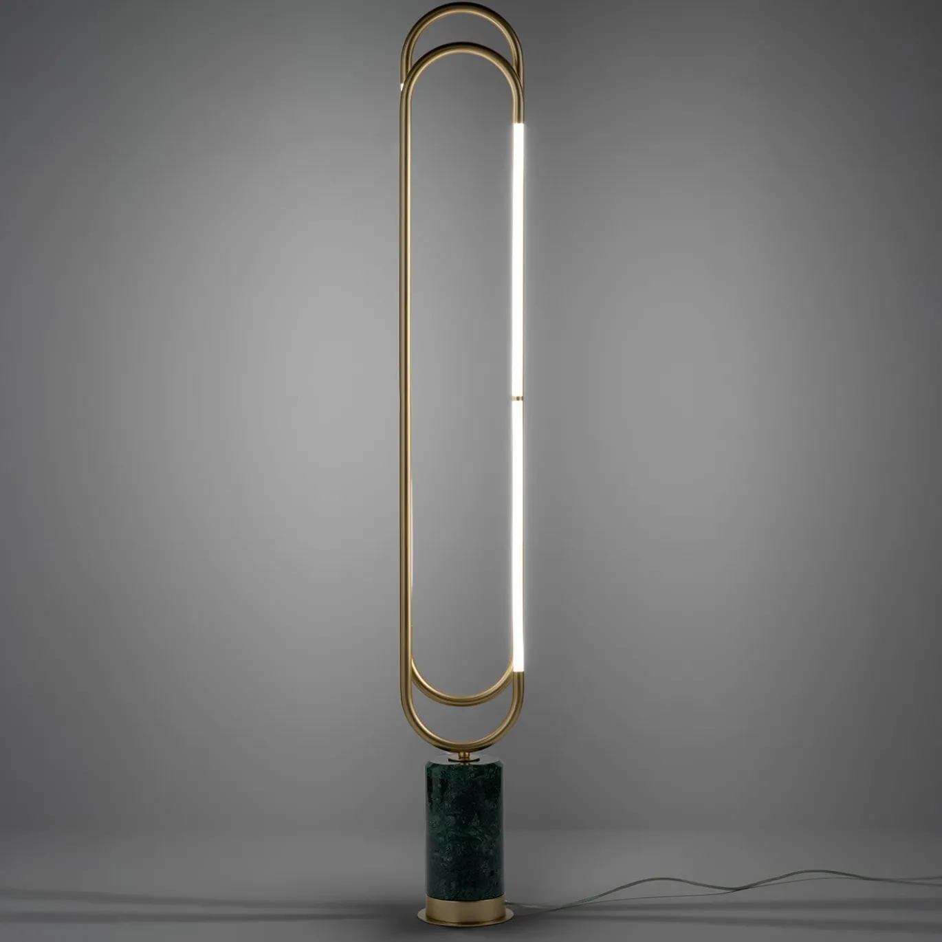 Lampada Da Terra Collier In Metallo Dorato e Marmo Verde Guatemala