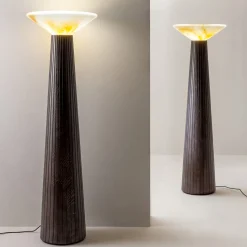 Lampada da Terra Cono in Legno Nero e Vetro di Murano