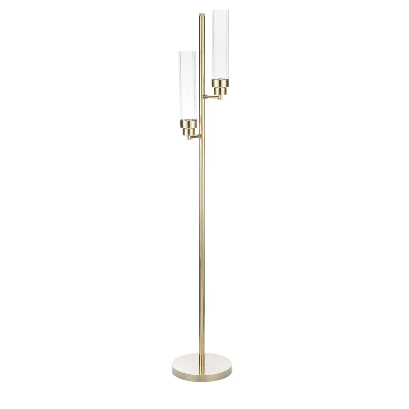Lampada da terra con struttura in ottone e vetro curvato