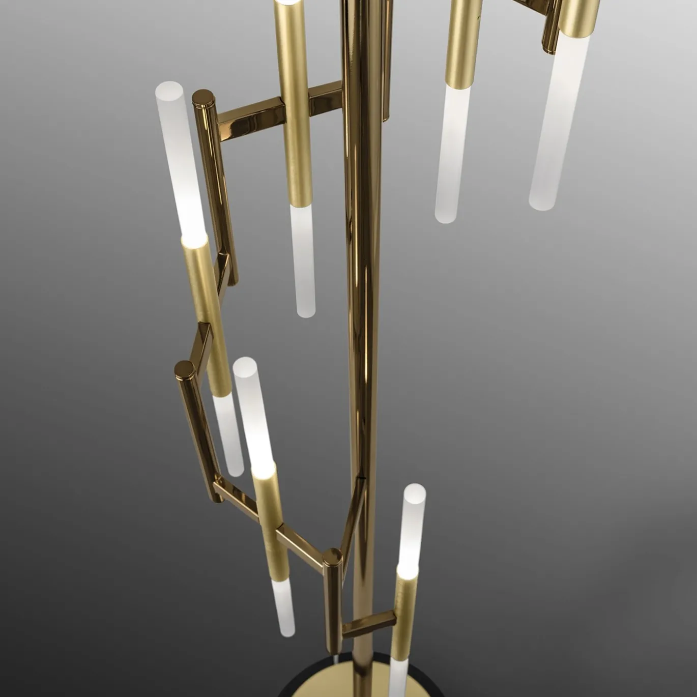 Lampada da terra Ekle a 12 luci in oro spazzolato con accenti in bronzo