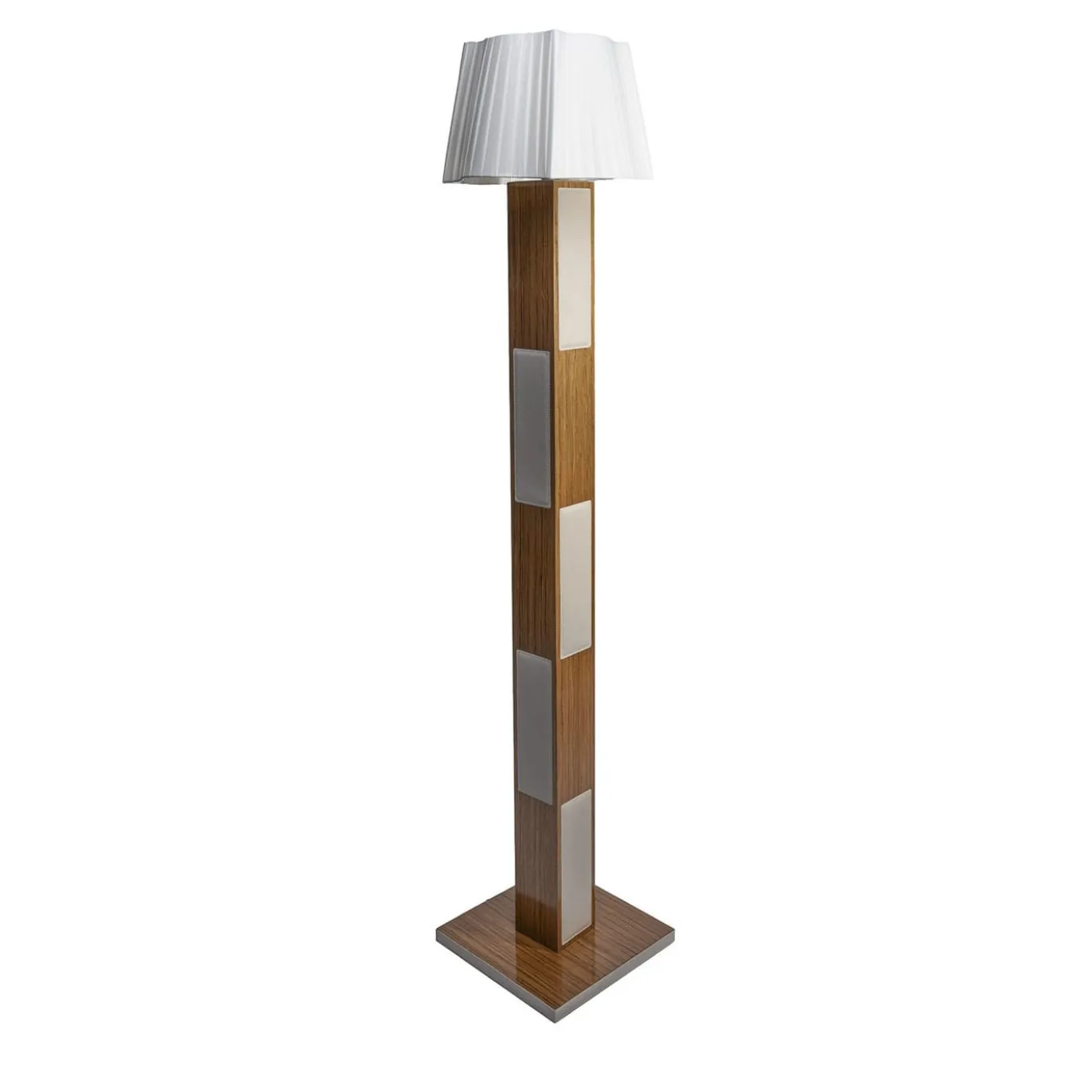 Lampada da terra in pelle e teak color crema