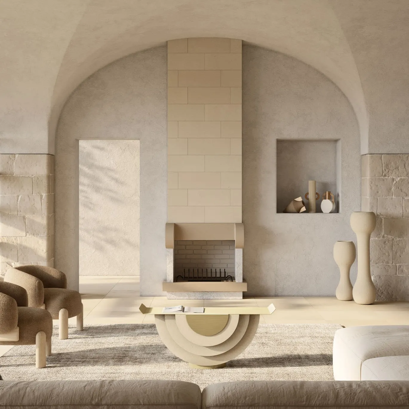 Lampada da terra Lalo L Beige Lecce Limestone di Renzo Buttazzo