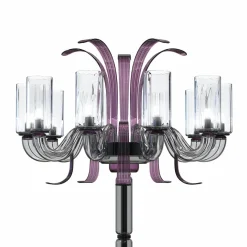 Lampada da terra Leonardo a 10 luci in vetro di Murano color grigio e viola