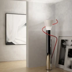 Lampada da Terra Luminator Barcellona 1929 in Acciaio Rosso di Luciano Baldessari