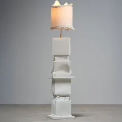 Lampada da terra Marostica+Marostica+Marostica+Marostica in ceramica bianca con paralume