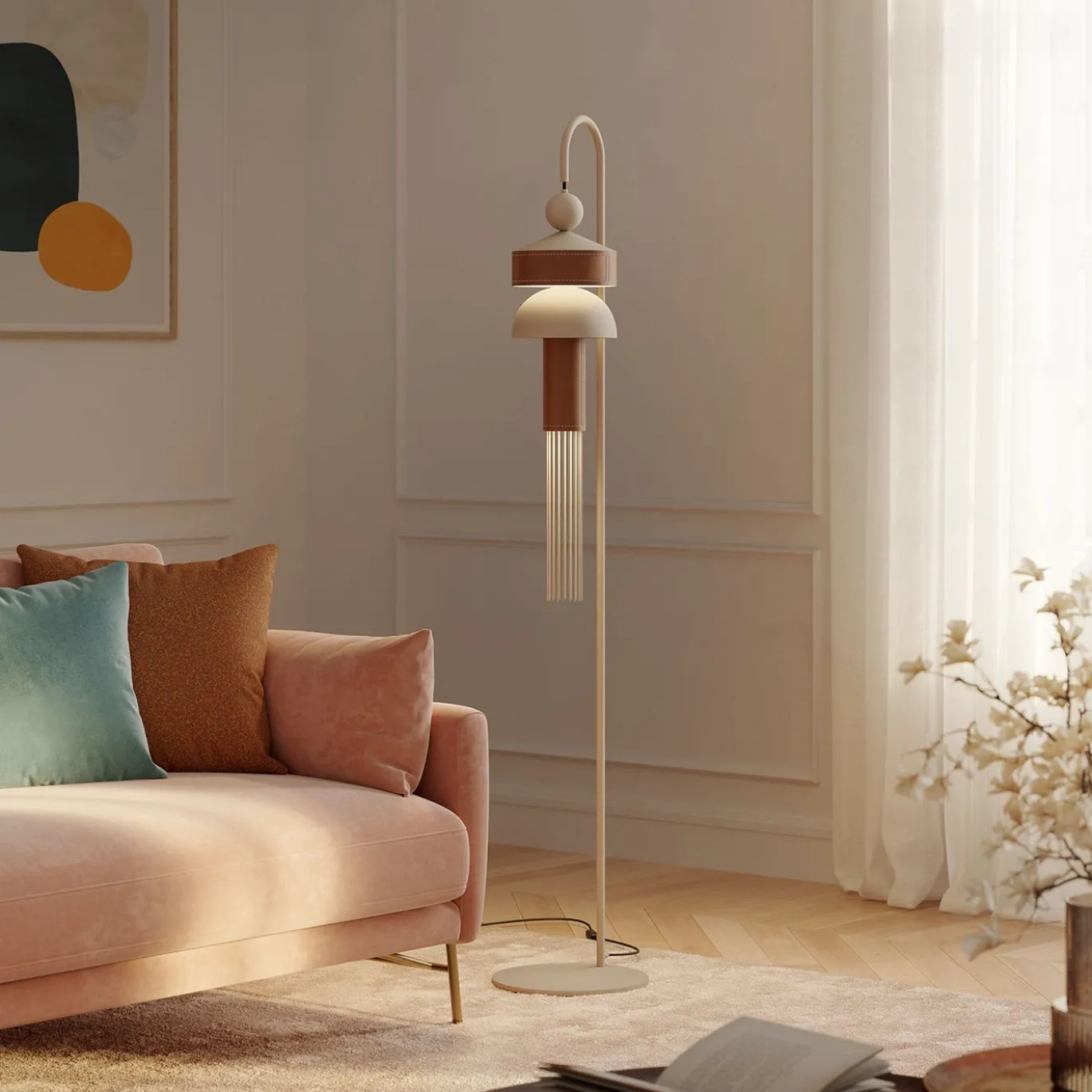 Lampada da terra Nappe STL XM1 con inserti in pelle