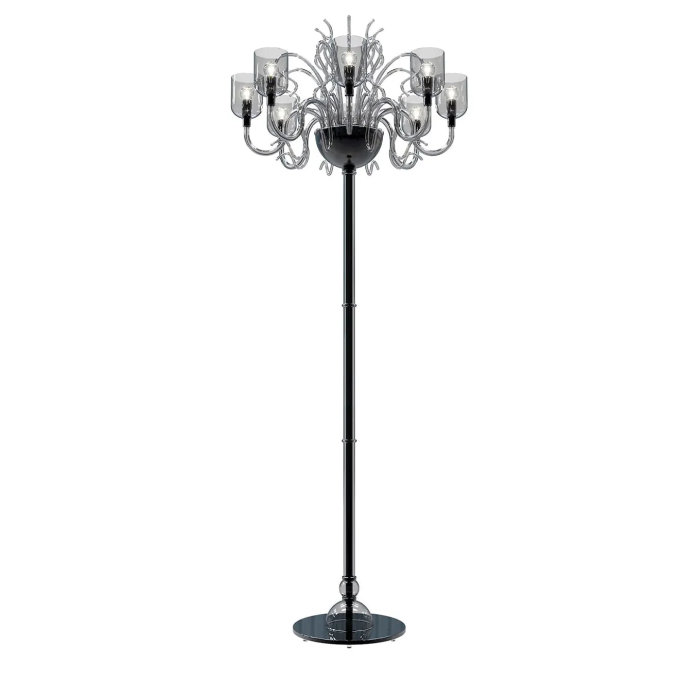 Lampada da terra Raffaello a 8 luci in vetro di Murano color grigio